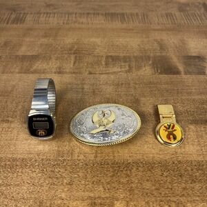 Vintage Masonic Freemason Shriners Lot - Watch, Belt Buckle & Money Clip - READ!